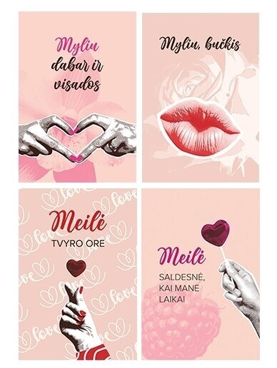 4 atvirukų komplektas. Myliu dabar ir visados
