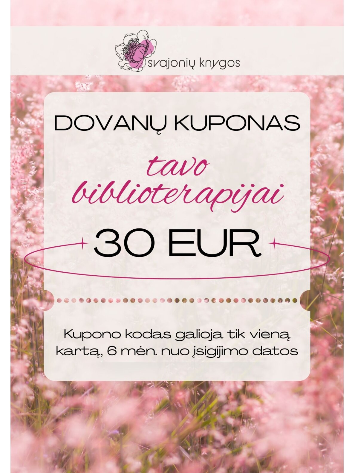 Svajonių knygų elektroninis DOVANŲ KUPONAS 30 Eur TAVO BIBLIOTERAPIJAI